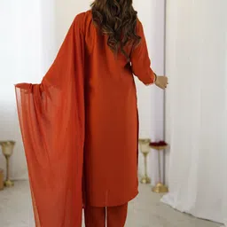 BAPS Women Floral Embroidered Kurta with Trousers & Dupatta image 5