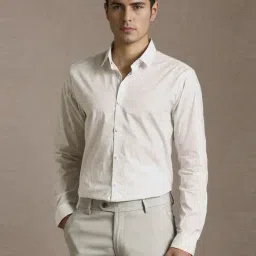 Louis Philippe White Cotton Slim Fit Printed Shirt-picture-17