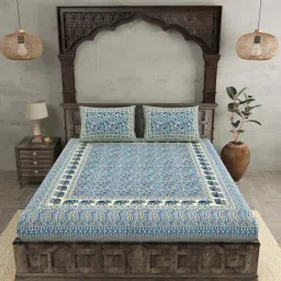 JaipurFabric Blue Cotton 180 TC Double Bedsheet with 2 Pillow Covers-image-31