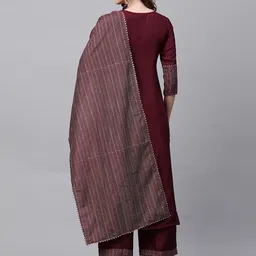 Indo Era Women Burgundy Yoke Design Empire Kurta with Palazzos & With Dupatta image 3