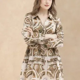 RAREISM Green Cotton Printed Long Sleeves Dress-image-15