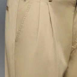 Louis Philippe Khaki Cotton Regular Fit Trousers image 4
