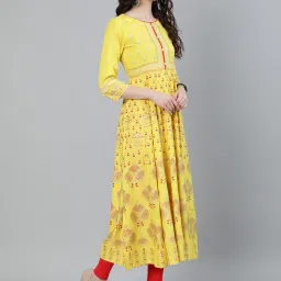 Jaipur Kurti Yellow Printed Anarkali Kurta image 3