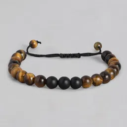 EL REGALO Men Brown & Black Tigers Eye Charm Bracelet-image-1