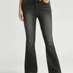 Pepe Jeans Black Cotton High Rise Bootcut Jeans-image-91