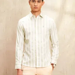 U.S. Polo Assn. Beige Cotton Regular Fit Striped Shirt-image-79