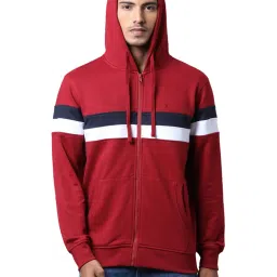 Parx Maroon Regular Fit Colour Block Hooded Sweatshirt image 4