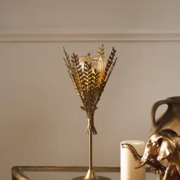 Pure Home and Living Gold Leaf Shaped Glass Votive Holder - Large-image-94