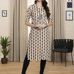 HERE&NOW Selection Of 2 Floral Printed Round Neck Straight Kurta-picture-35