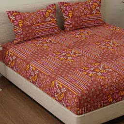 Huesland by Ahmedabad Brown Floral Cotton 144 TC Double Queen Bedsheet Set-2.44 m x 2.23 m image 2