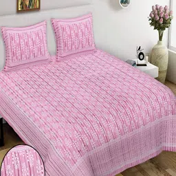 JEEVAT Pink & White Graphic 210 TC King Bedsheet with 2 Pillow Covers-picture-25