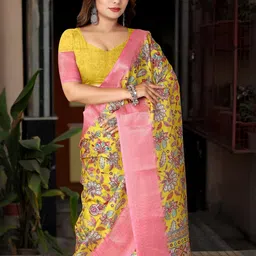 SSHAGUN LIFESTYLE Woven Design Silk Cotton Bandhani Saree With Blouse Piece image 4