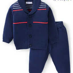 Babyoye 100% Cotton Full Sleeves Winter Wear Suits Striped - Navy Blue-image-43