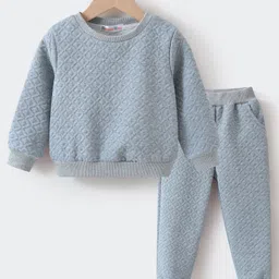 Kookie Kids Full Sleeves Textured Winter Wear Co-Ord Set - Light Grey-picture-15
