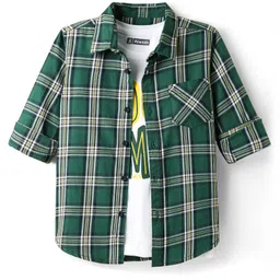 Pine Kids Cotton Woven Full Sleeves Checkered Shirt With T-Shirt - Green-picture-22