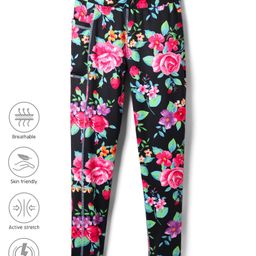 Pine Active Knit Full Length Super Stretch Leggings with Floral Print - Black-picture-42