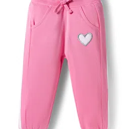 Babyhug French Terry Knit Full Length Lounge Pant with Heart Design - Pink image 1