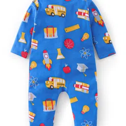 Babyhug Cotton Knit Full Sleeves Bus Printed Footed Sleep Suit - Navy Blue image 2
