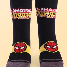 Pine Kids Marvel Ankle Length Anti-Bacterial Socks With Avengers Graphics Pack Of 3 - Blue Black & White image 2