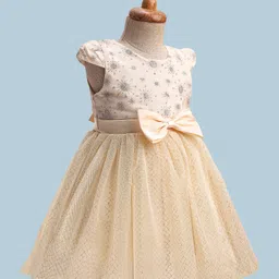 Mark & Mia Woven Cap Sleeves Party Dress with Glitter Print - Golden image 2