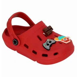 Yellow Bee Gamepad & Chocolate Charms Applique Detailed Perforated Clogs - Red image 3