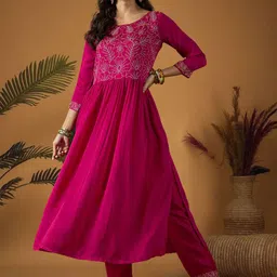 SheWill Floral Embroidered Round Neck Anarkali Kurta With Trouser-picture-17