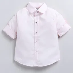 LITTLE COLLARS Full Sleeves Solid Shirt With Trousers & Abstract Embroidered Jacket - Wine image 4