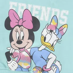 Babyhug Cotton Knit Full Sleeves Mini Mouse & Daisy Duck Sweatshirt with Glitter detailing- Sky Blue image 4
