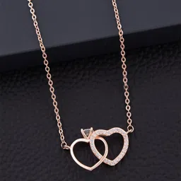 SOLIBELLE Rose Gold-Plated Artificial Stones-Studded Heart Shaped Pendants With Chains-picture-41
