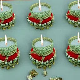 GADINFASHION Gold-Toned & Red 6 Pieces Tealight Candle Metal Holder-picture-16