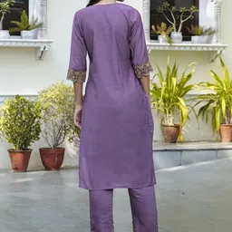 Kedar Fab Women Cotton Blend Embroidered Kurta Sets With Dupatta image 2