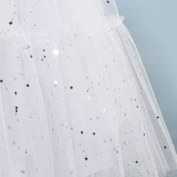 Babyhug Woven Sleeveless Foil Printed Fit & Flared Party Frock with Bow Applique - White image 5