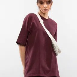 URBANICE Women Solid Round Neck Pure Cotton Oversized T-shirt-image-10