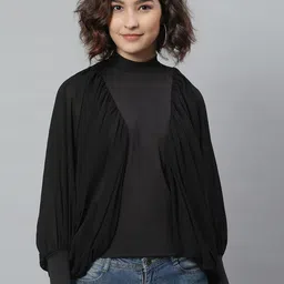 KASSUALLY Black Solid  Regular Batwing Sleeves Top image 1