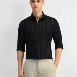 Arrow Black Cotton Regular Fit Striped Shirt image 1