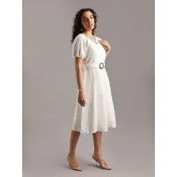 Tommy Hilfiger Ecru Cotton Split Neck A Line Dress image 4