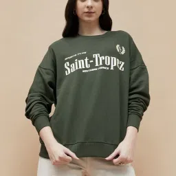 Ginger by Lifestyle Green Cotton Printed Sweatshirt image 1