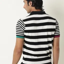 Rare Rabbit Black Cotton Striped Regular Fit T-Shirt image 2