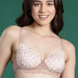 Leading Lady Peach Floral Print Full Coverage T-Shirt Bra image 1