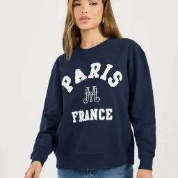 Styli Blue Self Design Sweatshirt image 1