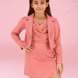 Cutecumber Girls Coralpink Party Dress With Jacket image 1