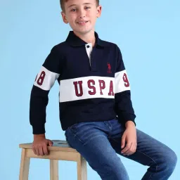 U.S. Polo Assn. Boys Blue Cotton Printed Full Sleeves Sweatshirts image 1