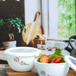 Cello White Opalware Mixing Bowl with Premium Lid - Set of 2 image 1