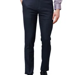 Raymond Dark Blue Slim Fit Check Flat Front Trousers image 1