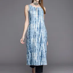 Varanga Blue Cotton Printed Straight Kurta image 1