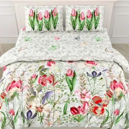Living Roots Green 300 TC Cotton King Bedsheet with 2 Pillow Covers image 1