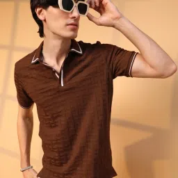 Campus Sutra Brown Regular Fit Self Pattern Polo T-Shirt image 1