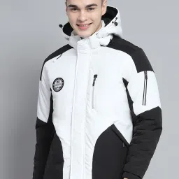 Monte Carlo Mens Solid White Hooded Neck Full Sleeve Jacket image 1