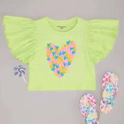 Pantaloons Junior Girls Sharp Green Cotton Printed T-Shirts image 1