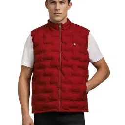 Louis Philippe Maroon Regular Fit Quilted Jacket image 1